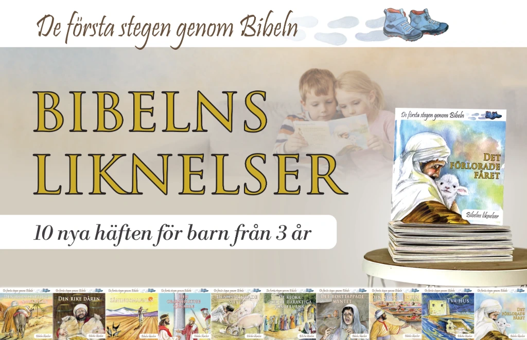 Reklambild om barnbokserie "Bibelns liknelser - De första stegen genom Bibeln"