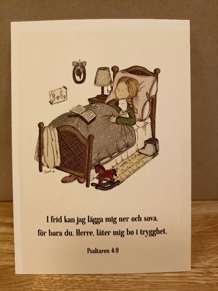 [700.006] Motivkort – I frid kan jag lägga mig ner och sova (flicka)