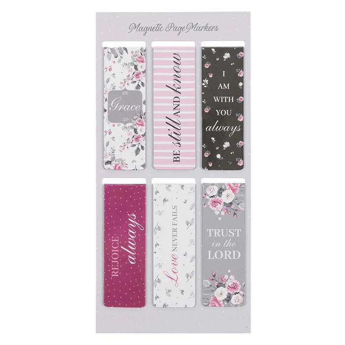 Magnetiska bokmärken – Pink Roses, set om 6 stycken