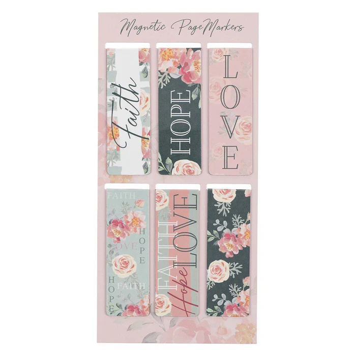 [940.047] Magnetiska bokmärken – Vintage Faith Hope and Love, 6 stycken