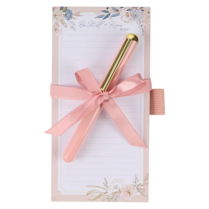 [940.065] Magnet-anteckningsblock med penna – Be Still + Know
