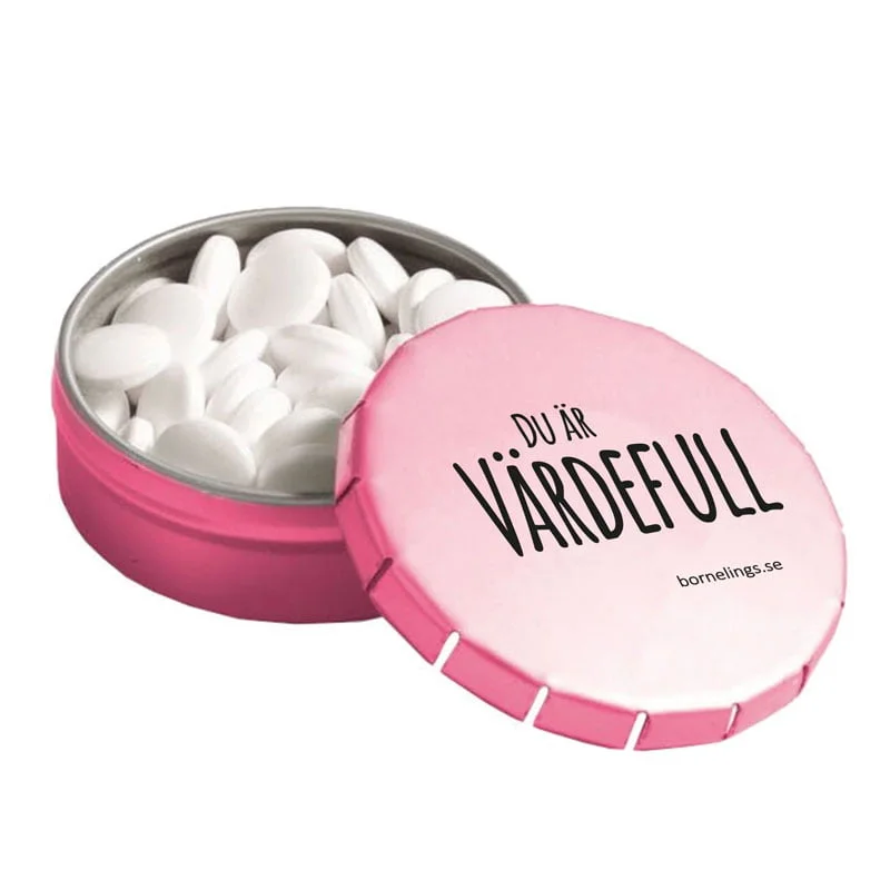 [912.018] Plåtask med mintpastiller – Du är värdefull (rosa)